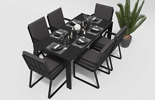 Обеденная зона Gardenini Malia 180 Карбон / Антрацит со стульями Voglie Armrest, садовая мебель
