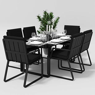 Обеденная зона Gardenini Voglie Carbon 180 Черный со стульями Voglie Armrest, садовая мебель
