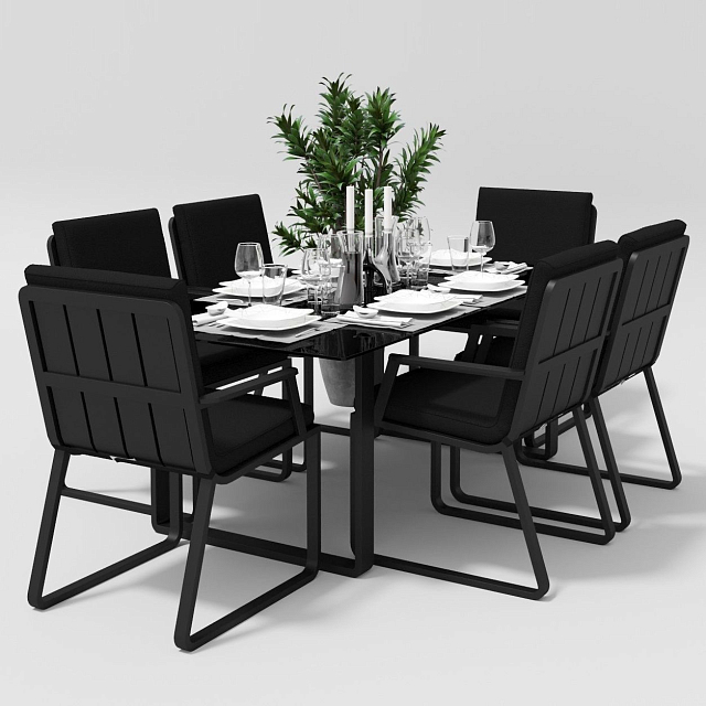 Обеденная зона Gardenini Voglie Carbon 180 Черный со стульями Voglie Armrest 