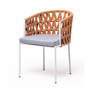 Стул 4SIS Диего из роупа, каркас светло-серый шагрень, роуп оранжевый меланж, ткань светло-серая, садовая мебель