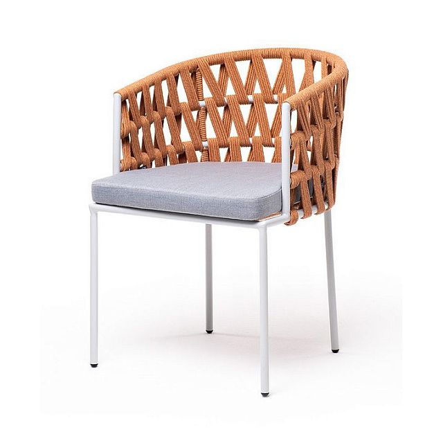 Стул 4SIS Диего из роупа, каркас светло-серый шагрень, роуп оранжевый меланж, ткань светло-серая 
