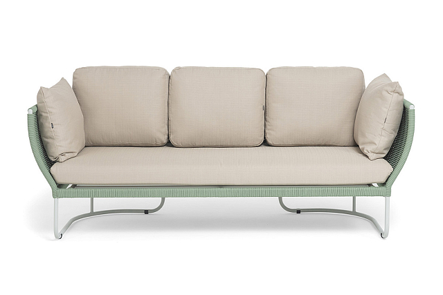 Диван 4SIS Фиджи 3-местный, каркас светло-серый муар, роуп зеленый, ткань Mossle бежевая 