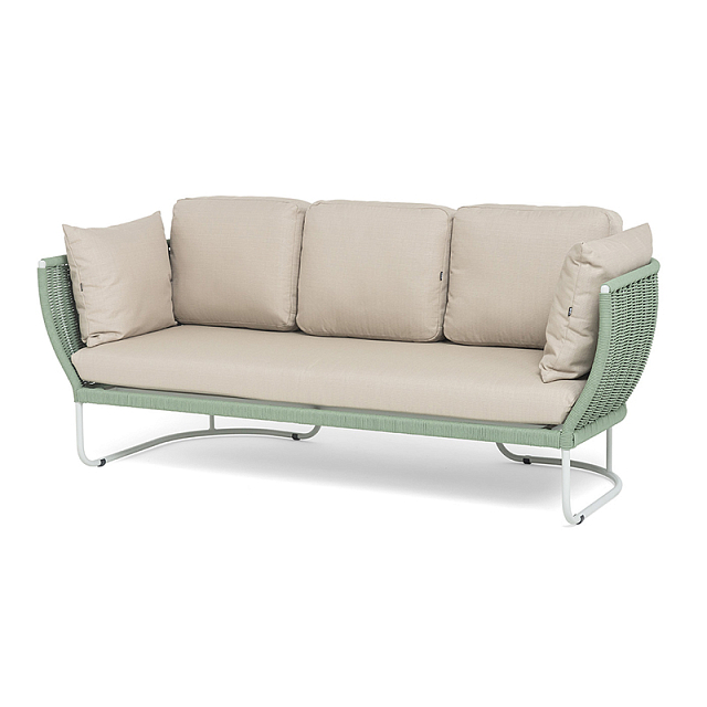 Диван 4SIS Фиджи 3-местный, каркас светло-серый муар, роуп зеленый, ткань Mossle бежевая 