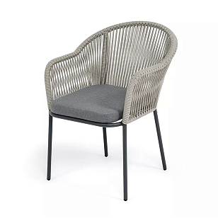 Стул 4SIS Лион из роупа Цвет: темно-серый муар, роуп серый меланж, ткань серая 017, садовая мебель