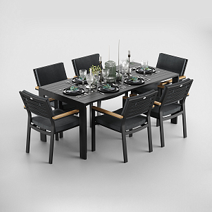 Обеденная зона Gardenini Malia 180 Карбон / Антрацит со стульями Premium Bella для дачи Обеденная зона Gardenini Malia 180 Карбон / Антрацит со стульями Premium Bella, садовая мебель