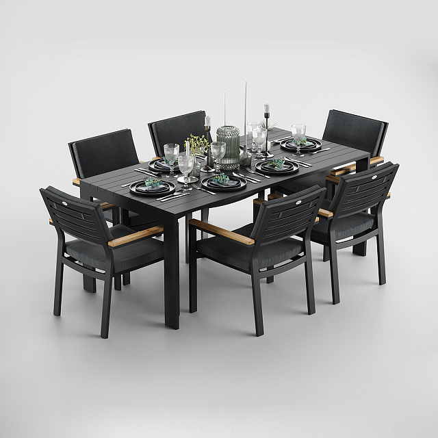 Обеденная зона Gardenini Malia 180 Карбон / Антрацит со стульями Premium Bella 