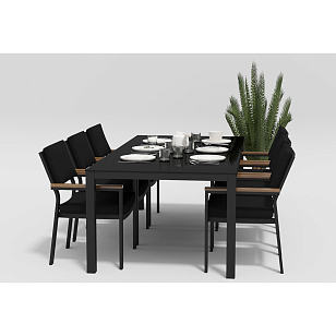 Обеденная зона Gardenini Calma 200 Карбон / Черный со стульями Bella, садовая мебель