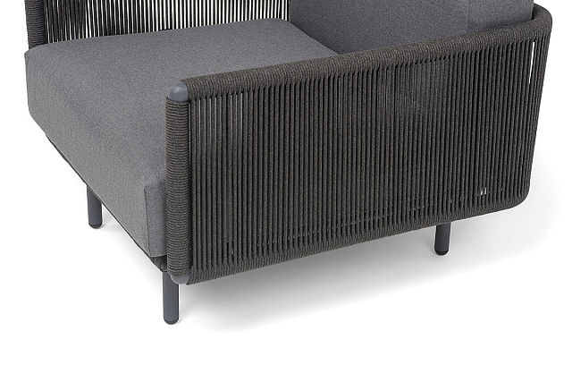 Кресло 4SIS Джелло, каркас алюминий темно-серый (RAL7024) муар, роуп темно-серый круглый, ткань темно-серая 027 