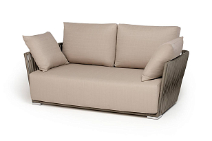 Диван 4SIS двухместный Форли, светло-серый муар, роуп серо-коричневый, ткань Mossle бежевая, садовая мебель