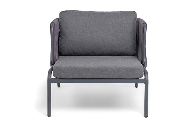 Кресло из роупа 4SIS Ронда, каркас темно-серый (RAL7024) муар, роуп серый 40 мм tex, ткань темно-серая 027 