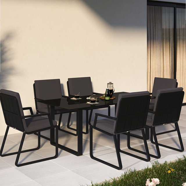 Обеденная зона Gardenini Voglie 180 Карбон / Антрацит со стульями Voglie Armrest 