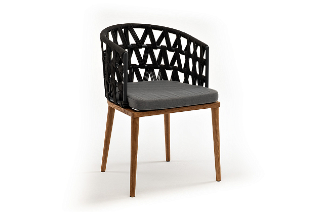 Стул 4SIS Диего из роупа, основание дуб, каркас темно-серый, роуп темно-серый, ткань темно-серая 