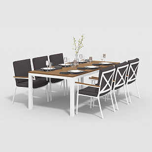 Обеденная зона Gardenini Bella 220 Белый / Антрацит со стульями Calma S, садовая мебель