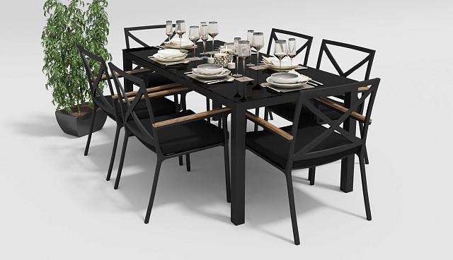 Обеденная зона Gardenini Calma 180 Карбон / Черный со стульями Calma 