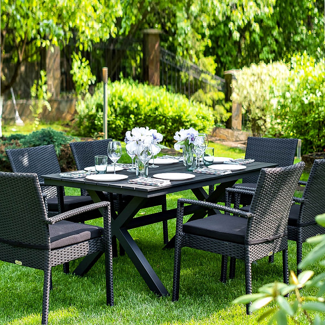 Обеденная группа Joygarden Milano черный на 6 персон с подлокотниками 