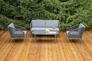 Лаунж-зона 4SIS Канны 4-местная со столиком Диего, цвет "серый гранит", роуп темно-серый, ткань темно-серая, садовая мебель
