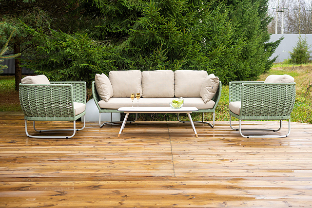 Лаунж-зона 4SIS Фиджи 5-местная, каркас светло-серый, роуп зеленый 