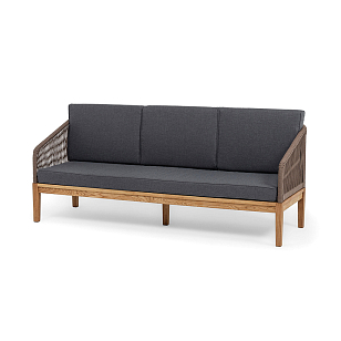 Диван 4SIS Канны 3-местный из роупа, основание дуб, роуп коричневый, ткань темно-серая, садовая мебель