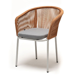 Стул 4SIS Марсель,каркас светло-серый муар, роуп оранжевый меланж, ткань светло-серая, садовая мебель