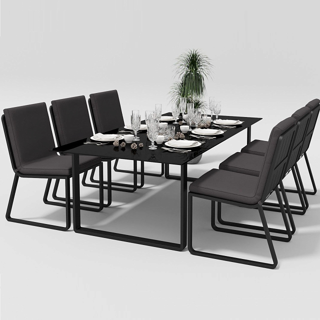 Обеденная зона Gardenini Voglie 220 Карбон / Антрацит со стульями Voglie 