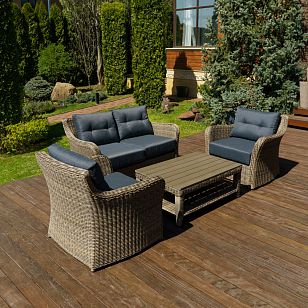 Лаунж зона Lite Venezia (2-местный диван, кофейный столик, 2 кресла) Цвет: коричневый, садовая мебель