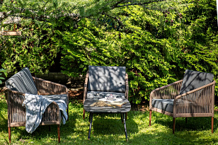 Лаунж-зона 4SIS Канны 4-местная со столом Верона, каркас коричневый, роуп коричневый, столешница серый гранит, садовая мебель