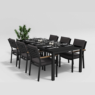 Обеденная зона Gardenini Calma 220 Карбон / Антрацит со стульями Bella, садовая мебель