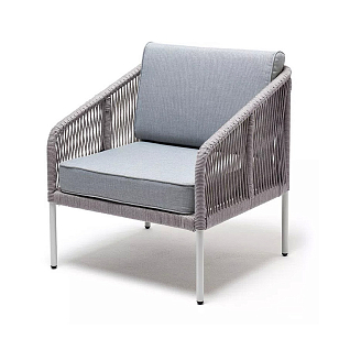 Кресло 4SIS Канны, каркас светло-серый (RAL7035) муар, роуп светло-серый, ткань светло-серая, садовая мебель