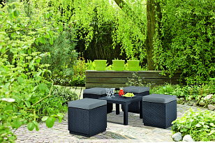 Пуф Keter Cube графит для дачи Пуф Keter Cube графит, садовая мебель