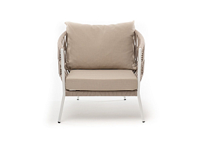 Кресло 4SIS Диего Каркас белый муар, роуп бежевый круглый, ткань бежевая 035, садовая мебель