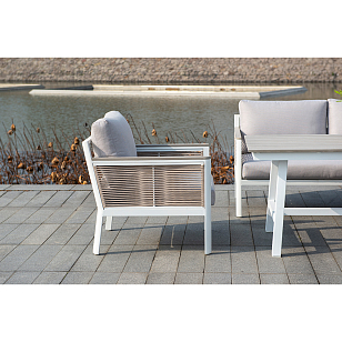 Кресло 4SIS Сан Ремо, каркас, каркас белый, роуп бежевый, ткань бежевая