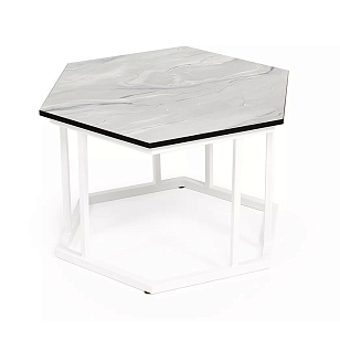 Интерьерный стол 4SIS Женева 50 х 50, каркас белый муар, столешница пепельный мрамор для дачи Интерьерный стол 4SIS Женева 50 х 50, каркас белый муар, столешница пепельный мрамор, садовая мебель