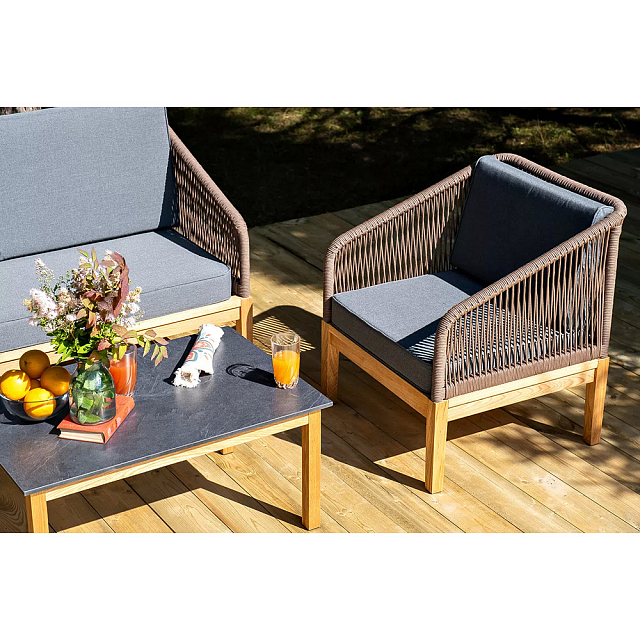 Лаунж-зона 4SIS Канны 4-местная со столиком Канны, основание "дуб", роуп коричневый, столешница "серый гранит" 