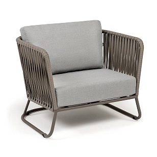 Кресло 4SIS Багамы, каркас бежево-серый муар, роуп серо-коричневый, ткань светло-серая, садовая мебель