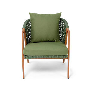 Кресло 4SIS Амстердам, каркас под дерево, роуп зеленый, ткань зеленая, садовая мебель