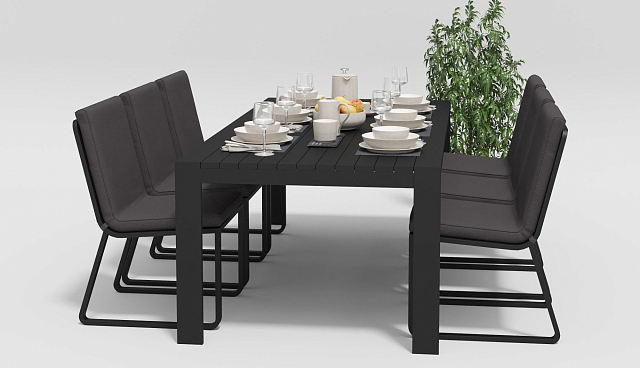 Обеденная зона Gardenini Malia 220 Карбон / Антрацит со стульями Voglie 