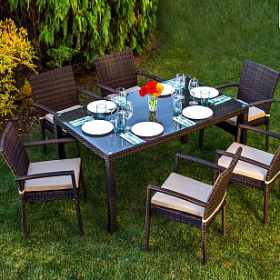 Обеденная группа Joygarden Milano коричневый на 6 персон с подлокотниками для дачи Обеденная группа Joygarden Milano коричневый на 6 персон с подлокотниками, садовая мебель