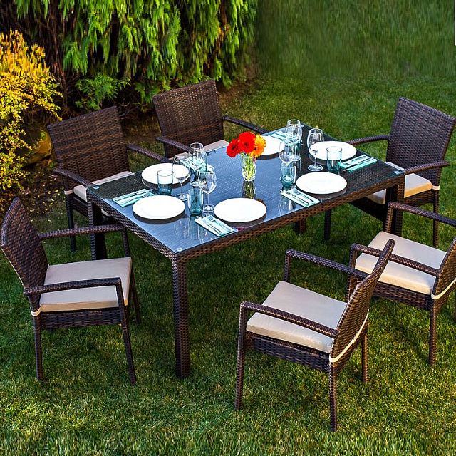 Обеденная группа Joygarden Milano коричневый на 6 персон с подлокотниками 