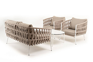 Лаунж-зона 4SIS Диего 4-местная, каркас алюминиевый белый, роуп бежевый, садовая мебель