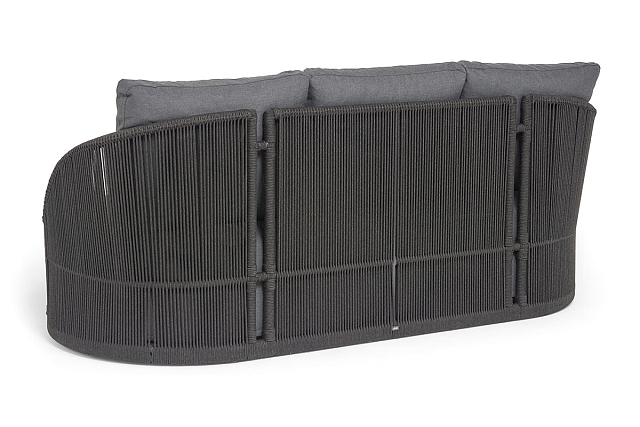 Диван 4SIS Монтелла 3-местный из роупа, каркас алюминий темно-серый (RAL7024) муар, роуп темно-серый круглый, ткань темно-серая 027 