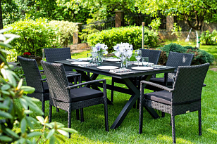 Обеденная группа Joygarden Milano черный на 6 персон с подлокотниками для дачи Обеденная группа Joygarden Milano черный на 6 персон с подлокотниками, садовая мебель