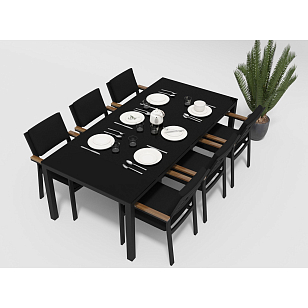 Обеденная зона Gardenini Calma 220 Карбон / Чёрный со стульями Bella, садовая мебель