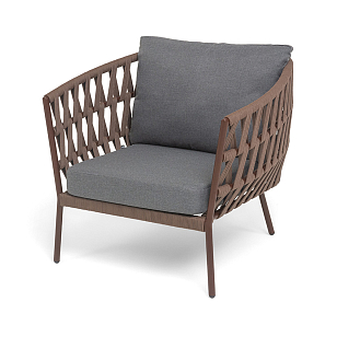 Кресло из роупа 4SIS Диего, каркас коричневый, роуп коричневый, ткань темно-серая, садовая мебель