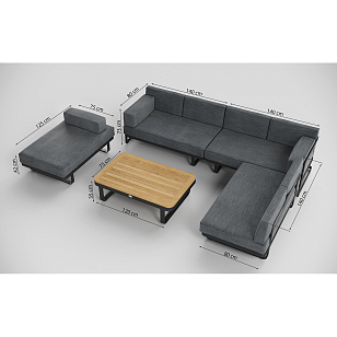 Лаунж зона Gardenini Premium Hacienda Карбон / Темно-серый для дачи Лаунж зона Gardenini Premium Hacienda Карбон / Темно-серый, садовая мебель