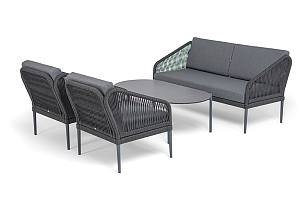 Лаунж-зона 4SIS Канны 4-местная со столиком Диего, цвет "серый гранит", роуп темно-серый, ткань темно-серая, садовая мебель