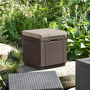 Пуф Keter Cube графит для дачи Пуф Keter Cube графит, садовая мебель