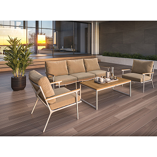 Лаунж зона Gardenini Premium Calma Long Белый / Бежевый для дачи Лаунж зона Gardenini Premium Calma Long Белый / Бежевый, садовая мебель