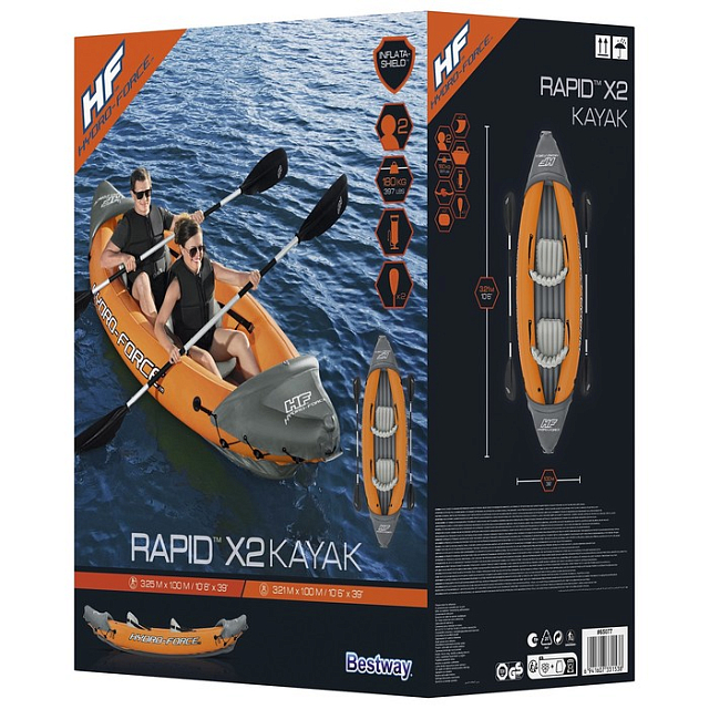 Байдарка Lite-Rapid X2 Kayak 2-х местная 321 х 100 х 48 для серфинга