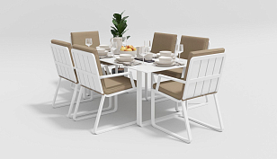 Обеденная зона Gardenini Voglie 180 Белый / Бежевый со стульями Voglie Armrest, садовая мебель