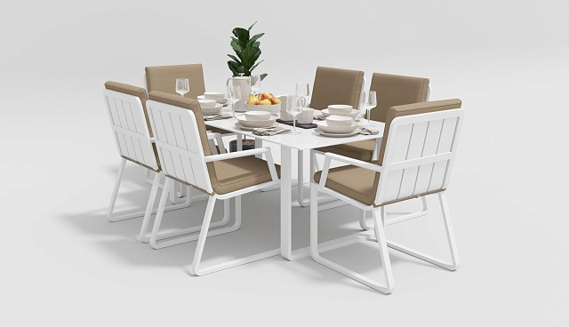 Обеденная зона Gardenini Voglie 180 Белый / Бежевый со стульями Voglie Armrest 
